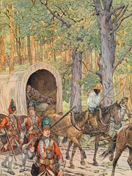 Jacques Marie Gaston Onfroy de Breville dit JOB (1858-1931) - George Washington mit der Armee von General Edward Braddock (ca. 1695-1755), er war damals Adjutant des Generals (1755), Privatsammlung