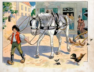 Joachim Murat (1767-1815) ist 12 Jahre alt in der Herberge seines Vaters. Gravur von Jacques Marie Gaston Onfray de Breville, genannt Job (1858-1931)