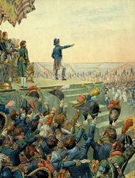 Napoleon I. Bonaparte (1769-1821) verteilt die Kreuze der Ehrenlegion an die Armee des Militärlagers von Boulogne am 16. August.