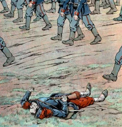 Preußen dringen in Frankreich ein: französischer toter Soldat