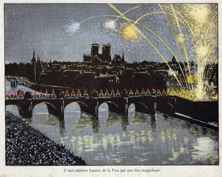 Fete de la Paix am 18. Brumaire Jahr X (9. November 1801) - Napoleon organisierte ein prächtiges Fest, um das Jahr des Friedens zu feiern - Lithographie von Job (Jacques Onfroy de Breville) aus Le Grand Napoleon des Petites Enfants 1893