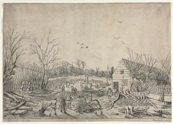 Die große Flut vom 10. Januar 1624 oder Reparatur des gebrochenen Deichs am Fluss Lek bei Vianen, 1624